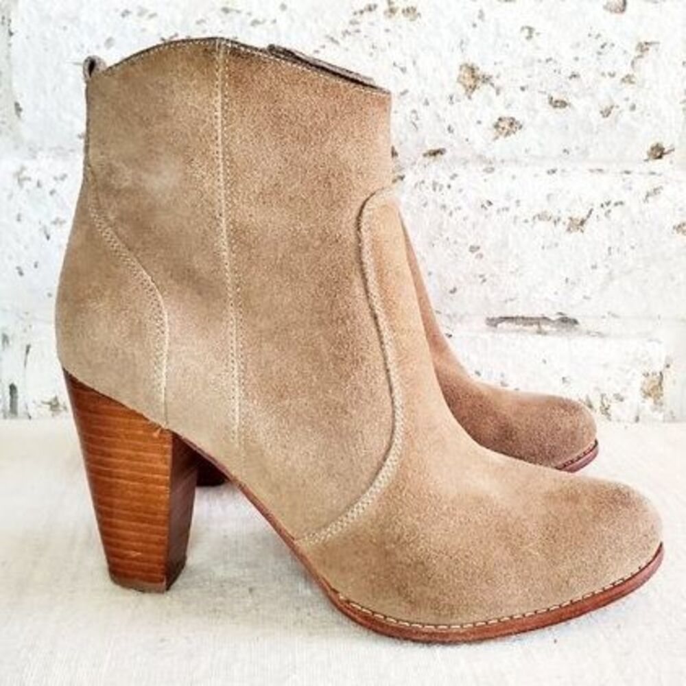 Joie Dalton WESTERN TAN Suede Boots SIDE ZIP STACKED Heel WOMEN COWGIRL SZ 40/10 - Picture 3 of 12